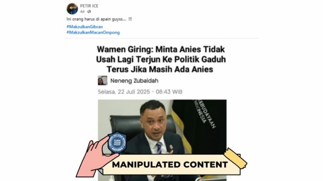 CEK FAKTA, Wamen Giring Larang Anies Berpolitik Lagi. [TurnBackHoax.id]
