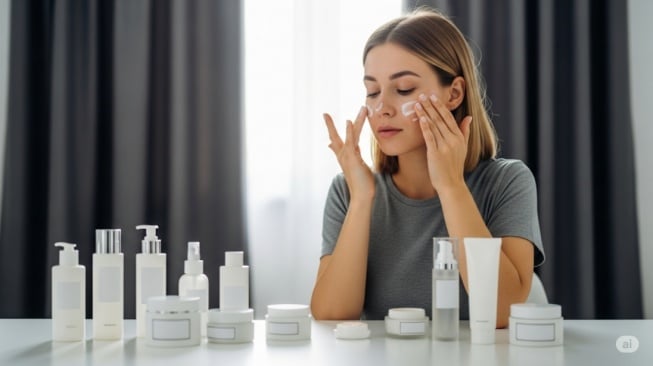 Ilustrasi wanita pakai sunscreen (Dibuat dengan Gemini AI)