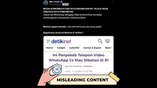 CEK FAKTA, Layanan Telepon dan Video WhatsApp Dibatasi Menkomdigi. [TurnBackHoax.id]
