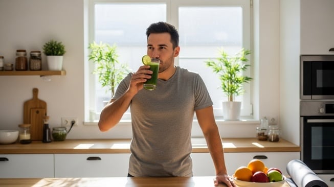 Minum jus detox di pagi hari (Google Studio AI)