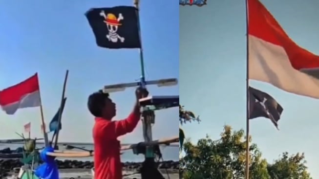 Viral! Menjelang HUT RI ke-80, Warga Kibarkan Bendera One Piece di Samping Merah Putih