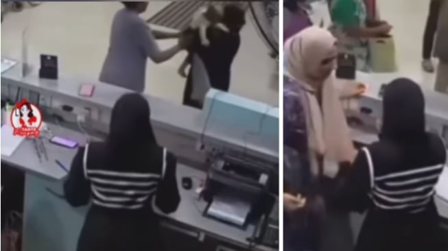 Sambil gendong bayi ibu-ibu ini ngamuk banting monitor komputer (Instagram)