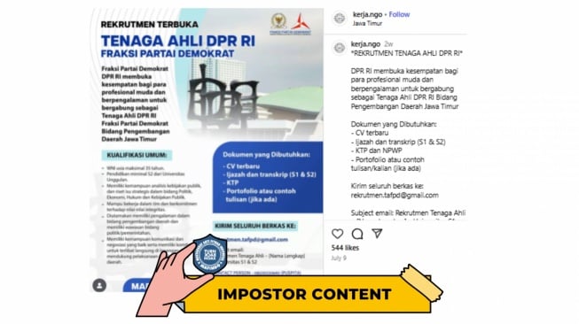 CEK FAKTA, Fraksi Demokrat DPR Disebut Buka Loker. [TurnBackHoax.id]