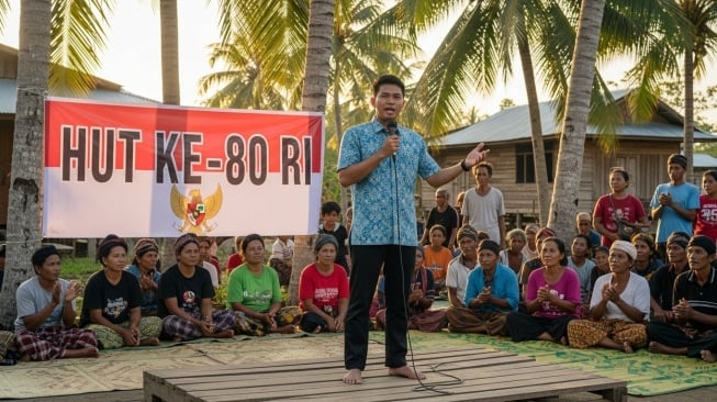 Ketua panitia memberikan sambutan di acara HUt ke-80 RI (Google Studio AI)