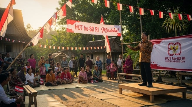 Ketua panitia memberikan sambutan di acara HUt ke-80 RI (Google Studio AI)