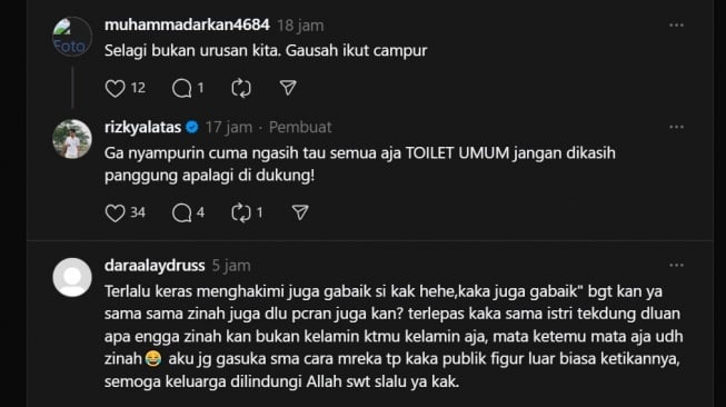 Rizky Alatas dukung Erika Carlina juga kena cancel (Thread/@rizkyalatas)