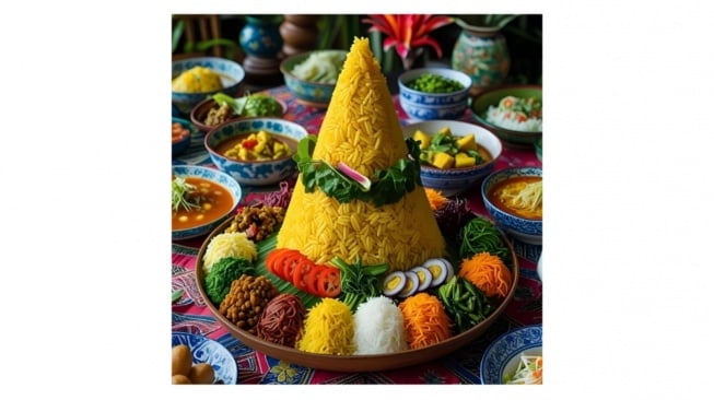 Tumpeng tradisi (AI, Canva Design)