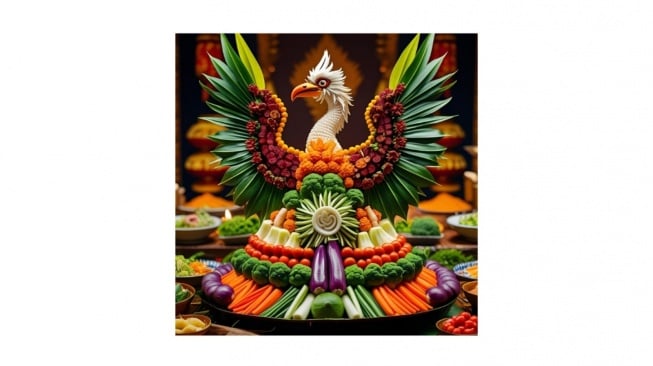 Tumpeng Burung Garuda dari Sayuran (AI, Canva Design)