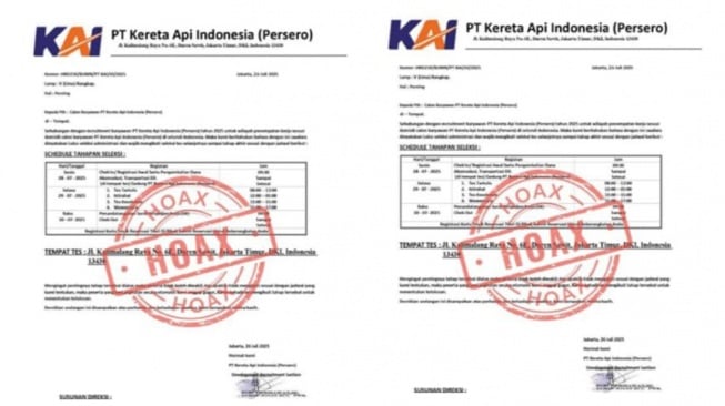 Hoaks lowongan di PT KAI. [Ist]