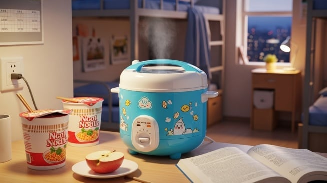 Ilustrasi rice cooker mini untuk anak kos (Google AI Studio)