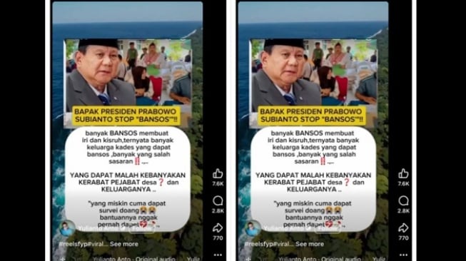 Hoaks Presiden Prabowo hentikan program bansos. [Ist]