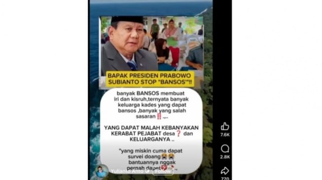 Hoaks Presiden Prabowo akan hentikan bansos. [Dok. Istimewa]