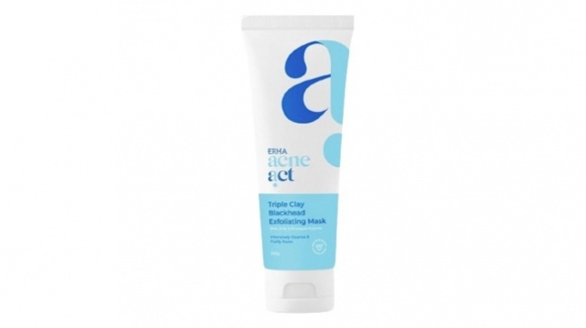 Rekomendasi Masker Wajah Exfoliating - ERHA AcneAct Triple Clay Blackhead Exfoliating. [Tokopedia]