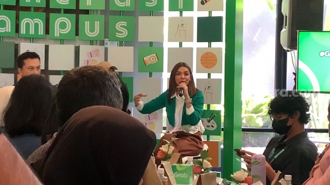 Najwa Shihab dalam jumpa pers Grab Generasi Campus 2025 di kawasan Kebayoran Baru, Jakarta, pada Selasa, 5 Agustus 2025 [Suara.com/Adiyoga Priyambodo].