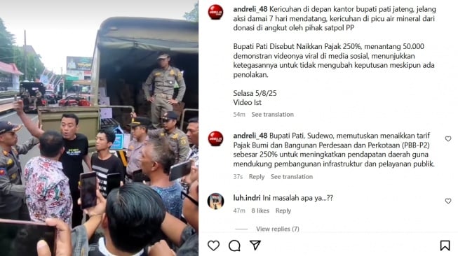 Tangkapan layar video ricuh masyarakat dengan Bupati Pati. [Instagram]