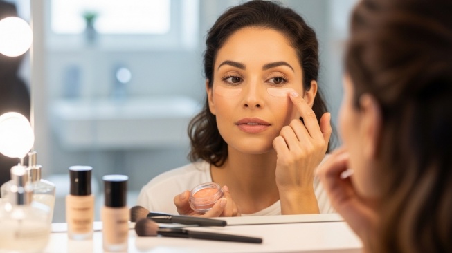 Ilustrasi wanita memakai color corrector (Google Studio AI)