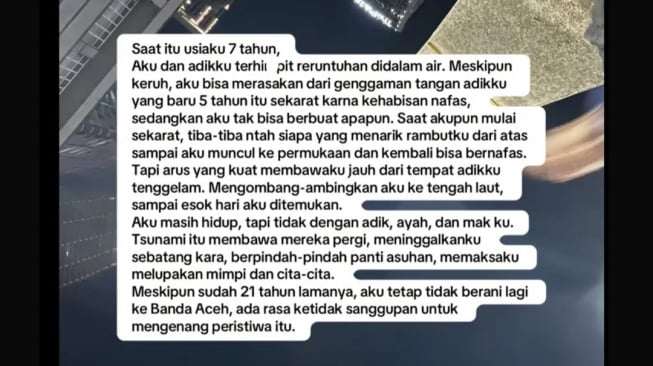 Korban Tsunami Aceh ungkap rasa traumanya (Instagram)