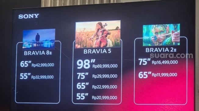 Sony Luncurkan 3 TV Bravia di Jakarta, Kamis (7/8/2025). [Suara.com/Dythia]