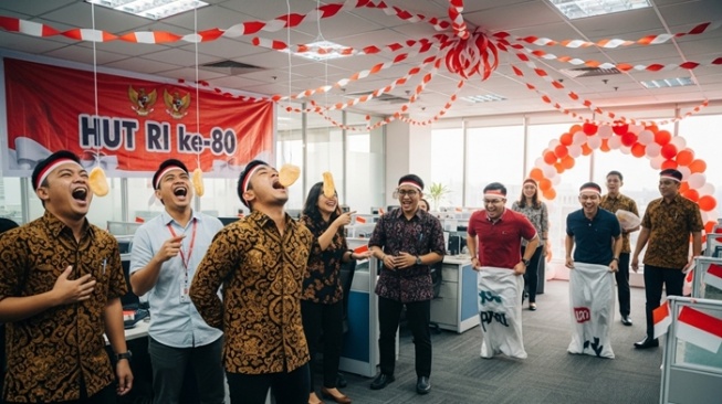 Ilustrasi lomba 17 agustus di kantor. [Google AI]