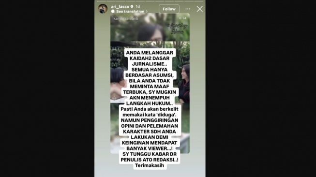 Ari Lasso Ngamuk Dituding Selingkuh dengan Dearly Djoshua 5 Tahun Lalu. [Instagram]