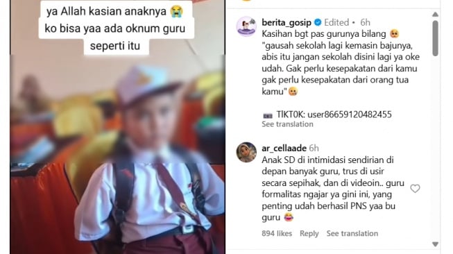 Tangkapan layar video seorang siswa SD saat diusir gurunya. [Instagram]