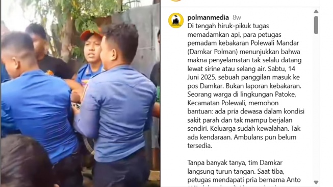 Tangkapan layar unggahan instagram, Damkar mendadak menjadi ambulans dan menolong warga. 