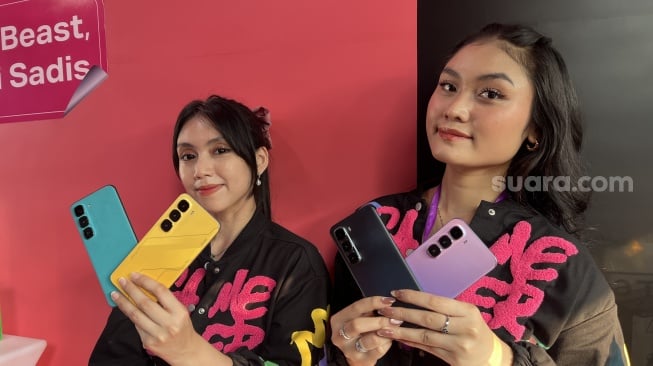 Infinix Hot 60 Pro+ yang akan tiba di Indonesia pada 20 Agustus 2025. [Suara.com/Dicky Prastya]