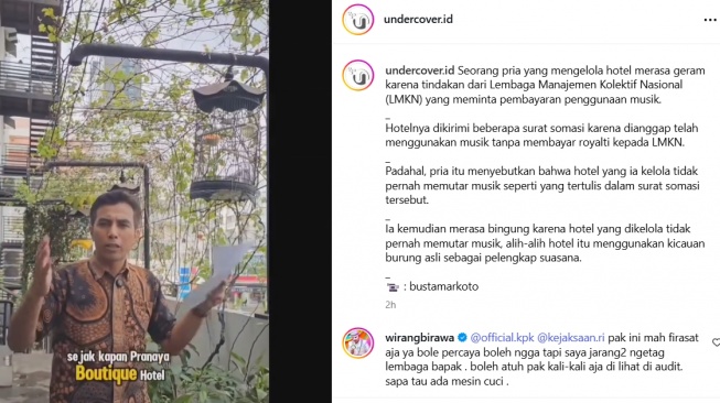 Tangkapan layar seorang laki-laki geram setelah menerima somasi dari LMKN. [Instagram]