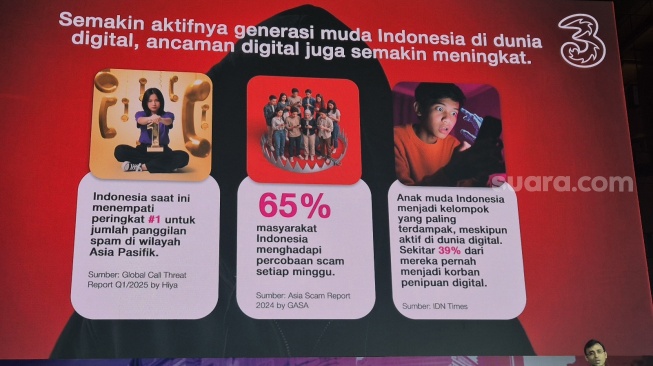 Peluncuran Fitur Tri AI: Anti-Spam dan Scam di Jakarta, Kamis (14/8/2025). [Suara.com/Dythia]