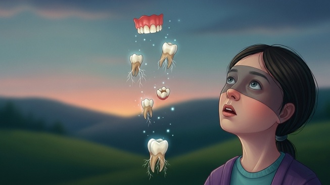 Ilustrasi arti mimpi gigi copot bagian atas [Google AI]