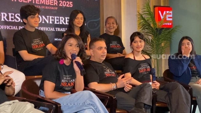 Konferensi pers film Mama: Pesan dari Neraka di kawasan Setiabudi, Jakarta Selatan pada Rabu, 13 Agustus 2025. [Suara.com/Tiara Rosana]