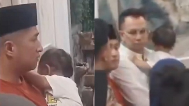 Kolase foto Ifran Hakim dan Raffi Ahmad saat menggendong anak kembar mendiang Mpok Alfa. (tangkapan layar/ist)