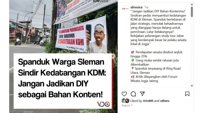 Spanduk 'Gubernur Pencitraan' Sambut KDM di Sleman, Pelaku Wisata: Jangan Jadikan DIY Bahan Konten!