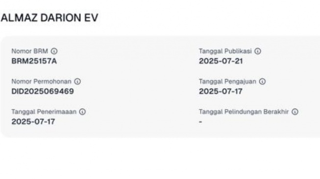 Pendaftaran nama Almaz Darion di Pangkalan Data Kekayaan Intelektual (PDKI) Kemenkumham RI (Dok PDKI)
