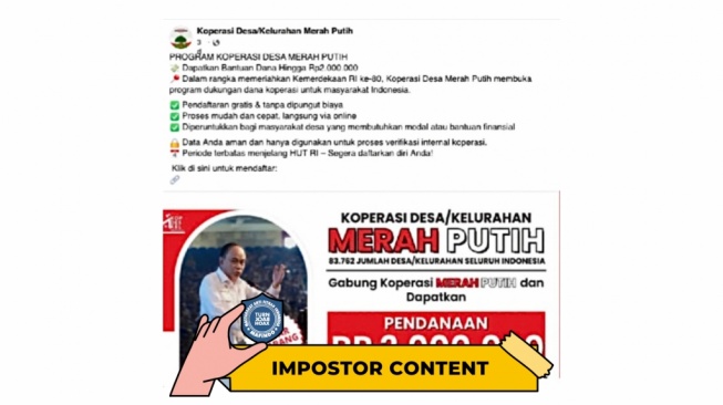 CEK FAKTA, Info Koperasi Desa Merah Putih Buka Program Bagi-bagi Uang. [TurnBackHoax.id]