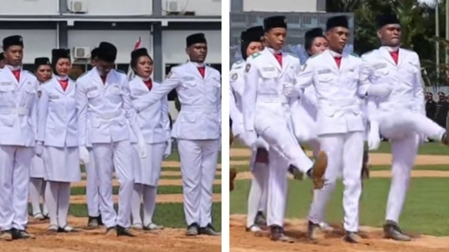 Aksi Heroik Paskibraka Papua Barat Bikin Terharu, Tetap Kibarkan Bendera meski Rekan Hampir Tumbang