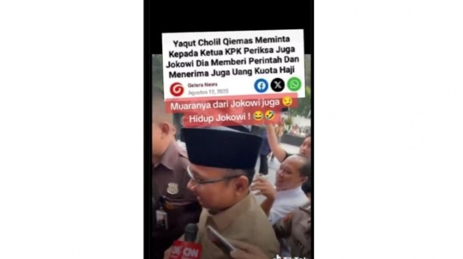 Hoaks Yaqut Cholil Qoumas meminta KPK periksa Presiden Joko Widodo (Jokowi) dalam kasus dugaan penerimaan uang kuota haji. [Dok. Antara]
