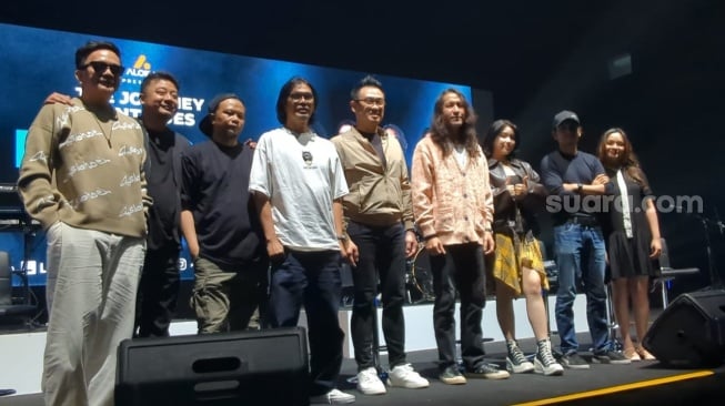 Suasana jumpa pers jelang konser Peterpan: The Journey Continues di kawasan Kebagusan, Jakarta, Kamis, 21 Agustus 2025. [Suara.com/Adiyoga Priyambodo]