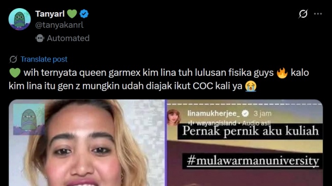 Cuitan soal pendidikan Lina Mukherjee (X/tanyakanrl)
