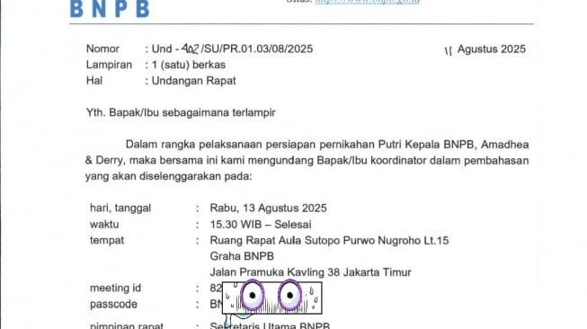 Heboh Surat Rapat Persiapan Nikahan Putri Kepala BNPB Berkop Resmi, Ini Klarifikasinya