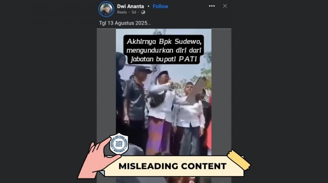 CEK FAKTA, Bupati Pati Sudewo Bacakan Surat Pengunduran Diri. [TurnBackHoax.id]