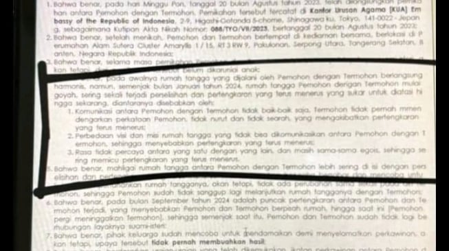 Isi gugatan cerai diduga milik Pratama Arhan dan Azizah Salsha (TikTok /@333)