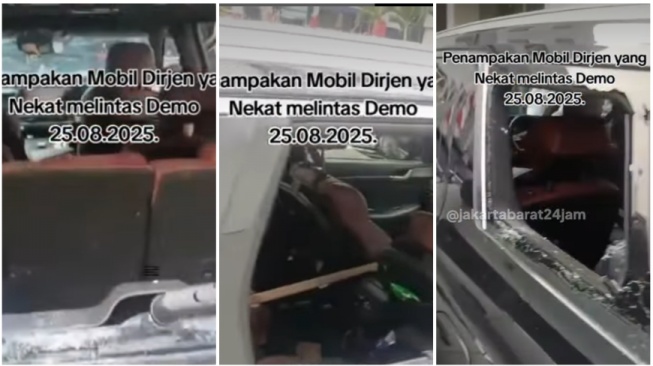 Penampakan mobil Hyundai Palisade yang diamuk massa saat demo (Instagram)