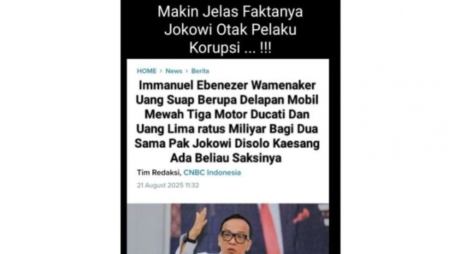 Hoaks Immanuel Ebenezer mengaku uang suap yang diterimanya dibagi dua dengan Presiden ke-7 RI, Joko Widodo (Jokowi). [Dok. Antara]