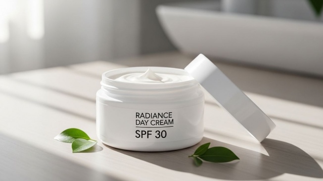 Ilustrasi day cream mengandung SPF. (Google AI Studio)