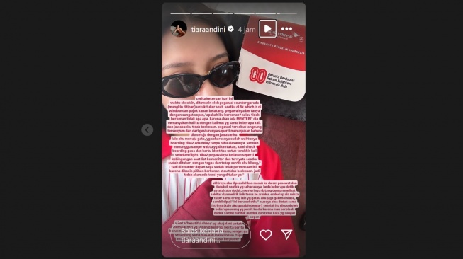 Tiara Andini curhat ada menteri yang berusaha tukar kursinya di pesawat (Instagram)