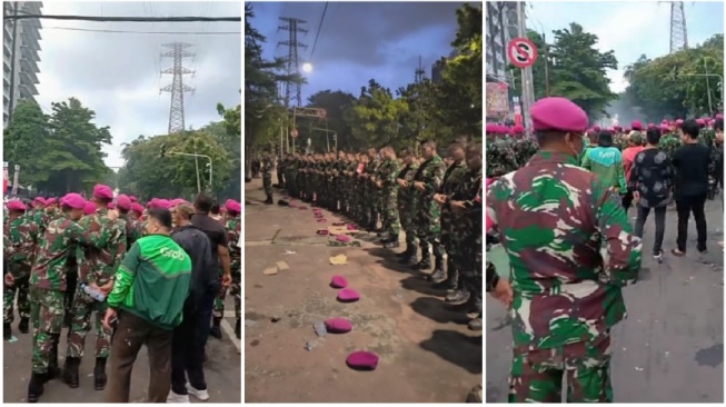 TNI tetap melaksanakan salat magrib di sela-sela tugasnya mengamankan marko brimob (Instagram)