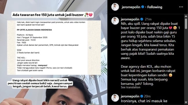 Jerome Polin ditawari menjadi buzzer dengan bayaran Rp150 juta (Instagram)