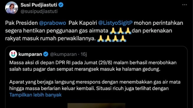Eks Menteri, Susi Pudiastuti sampaikan masukan untuk Prabowo dan Kapolri [X]