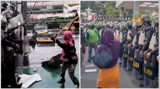 Ibu Berjilbab Pink vs Brimob Simbol Perlawanan Rakyat yang Viral (Instagram)